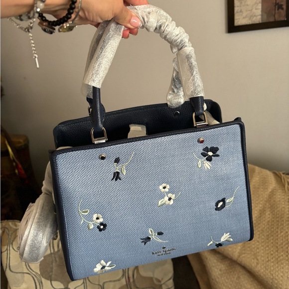 Authentic KATE SPADE floral Thick Canvas/pebbled leather 3 compart. Satch/crosby - Picture 5 of 16